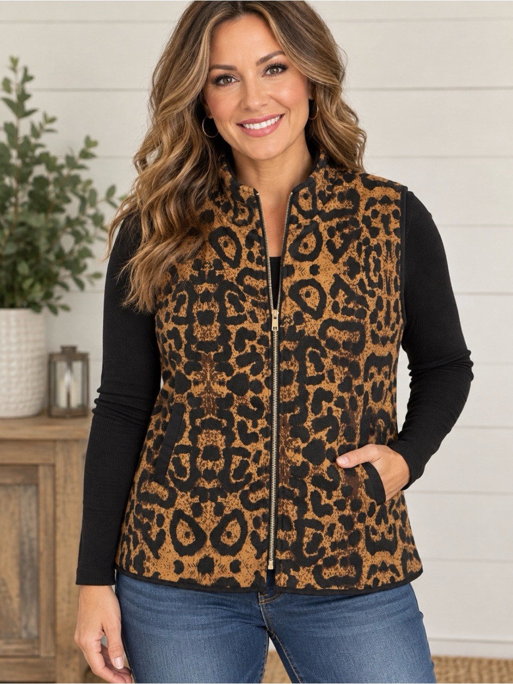 Rachael 3xl Leopard Print Zip Vest/ Premium Structured Vest. See Measurements!